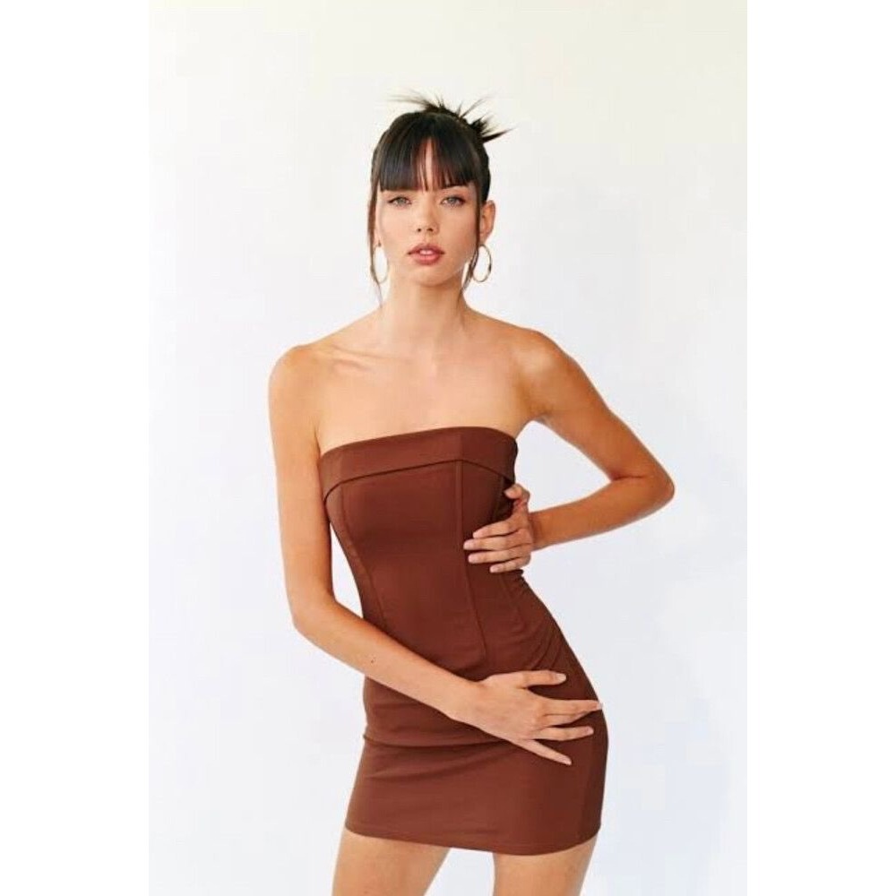 With Jean Women's Chloe Corset Dress Brown Strapless Mini‎ Bodycon-Size XS